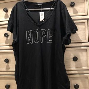 NWT Torrid Black Tee Plus 4x Embroidered “NOPE”